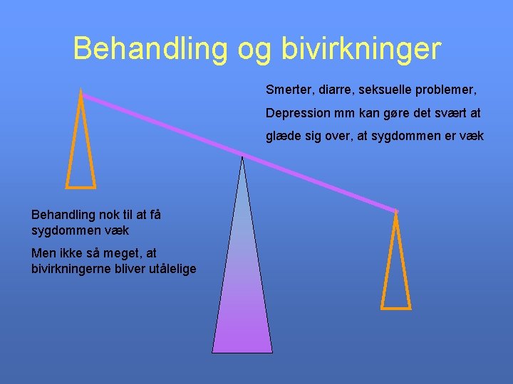 Behandling og bivirkninger Smerter, diarre, seksuelle problemer, Depression mm kan gøre det svært at