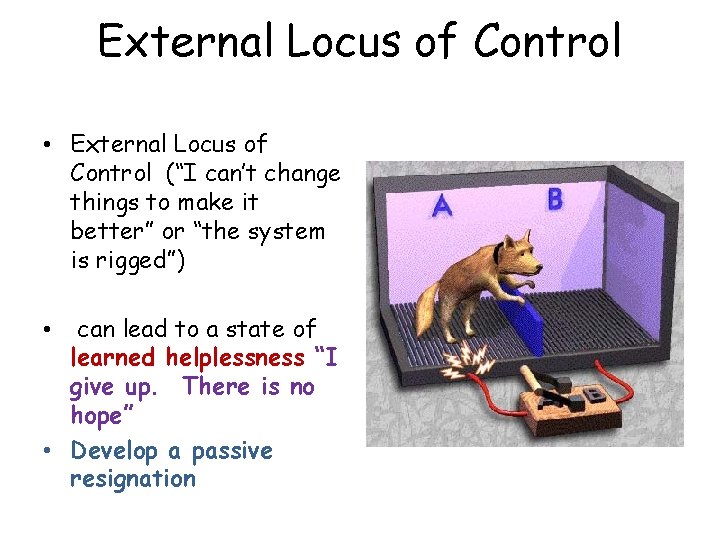 External Locus of Control • External Locus of Control (“I can’t change things to