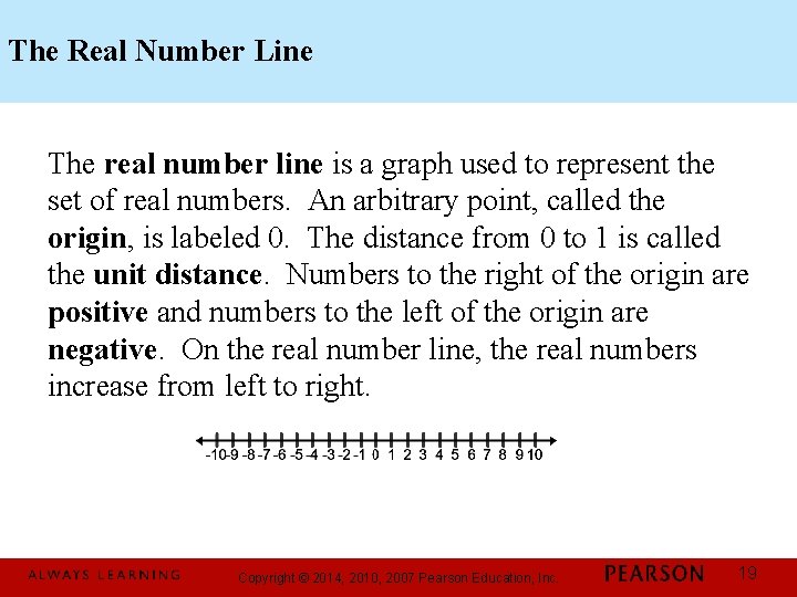 The Real Number Line The real number line is a graph used to represent