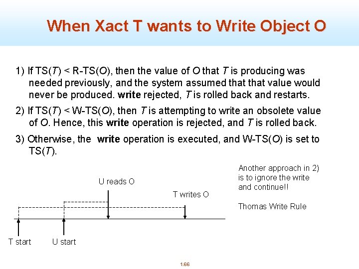 When Xact T wants to Write Object O 1) If TS(T) < R-TS(O), then