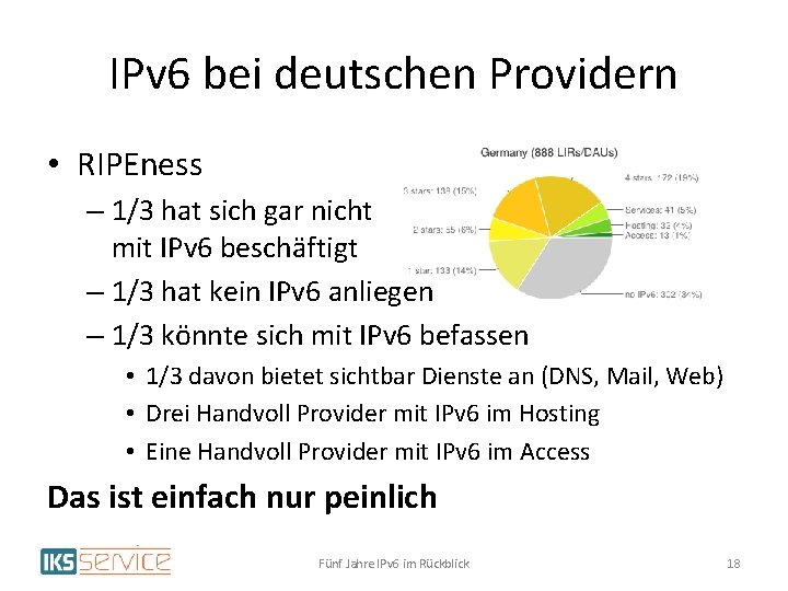 IPv 6 bei deutschen Providern • RIPEness – 1/3 hat sich gar nicht mit