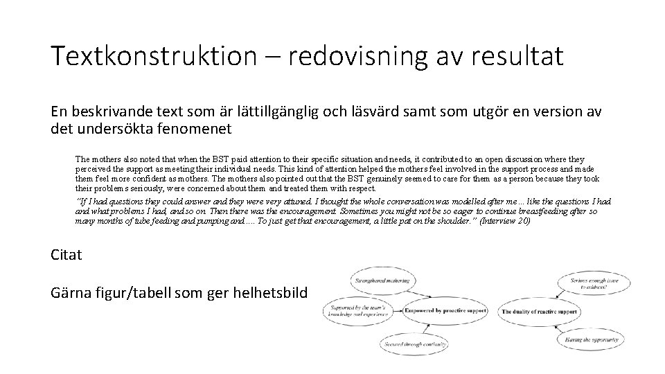 Textkonstruktion – redovisning av resultat En beskrivande text som är lättillgänglig och läsvärd samt