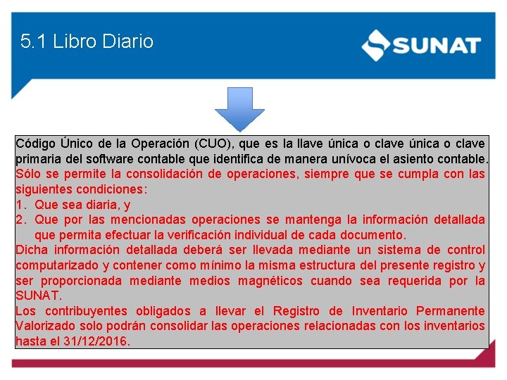 5. 1 Libro Diario Código Único de la Operación (CUO), que es la llave 5. 1 Libro Diario Código Único de la Operación (CUO), que es la llave