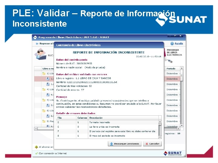 PLE: Validar – Reporte de Información Inconsistente 