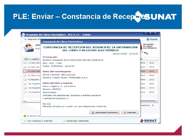 PLE: Enviar – Constancia de Recepción 