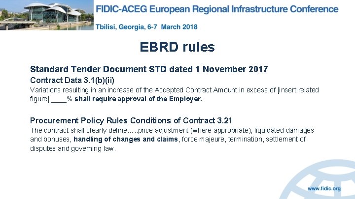 EBRD rules Standard Tender Document STD dated 1 November 2017 Contract Data 3. 1(b)(ii)