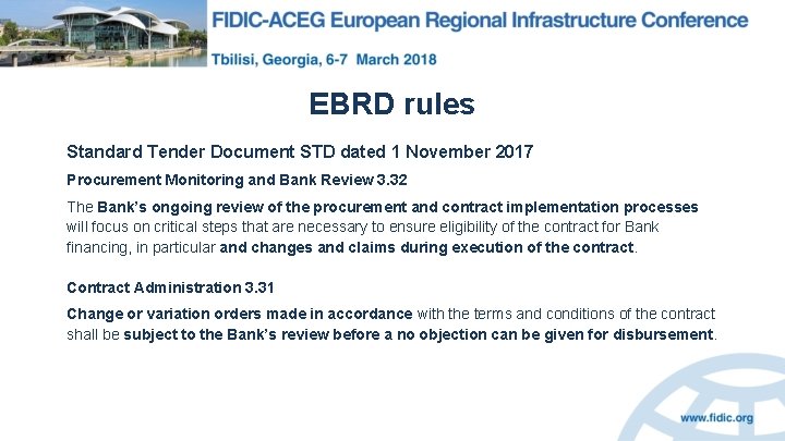 EBRD rules Standard Tender Document STD dated 1 November 2017 Procurement Monitoring and Bank