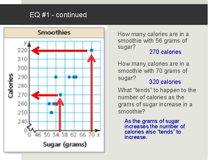 EQ #1 - continued How many calories are in a smoothie with 56 grams