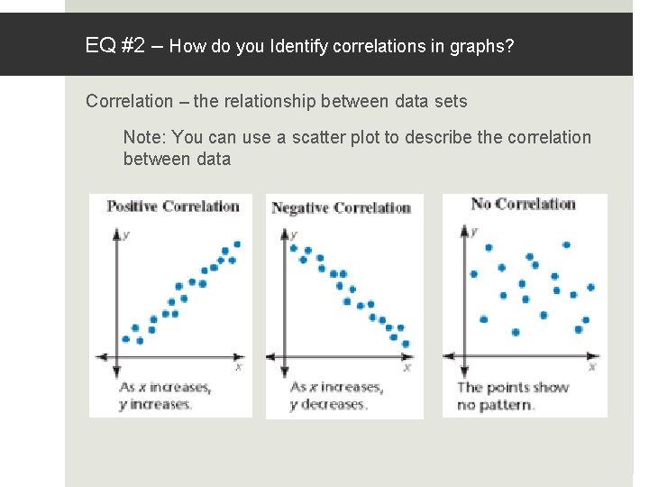 EQ #2 – How do you Identify correlations in graphs? Correlation – the relationship
