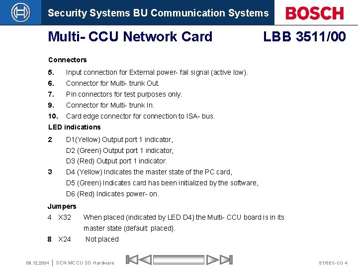 Security Systems BU Communication Systems Multi- CCU Network Card LBB 3511/00 Connectors 5. Input