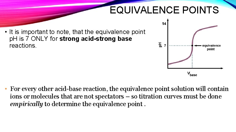 EQUIVALENCE POINTS • It is important to note, that the equivalence point p. H