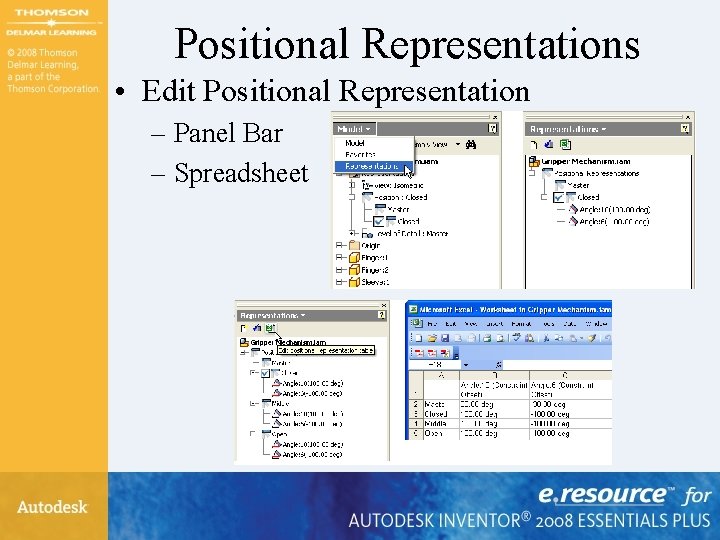 Positional Representations • Edit Positional Representation – Panel Bar – Spreadsheet 