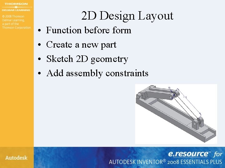 2 D Design Layout • • Function before form Create a new part Sketch