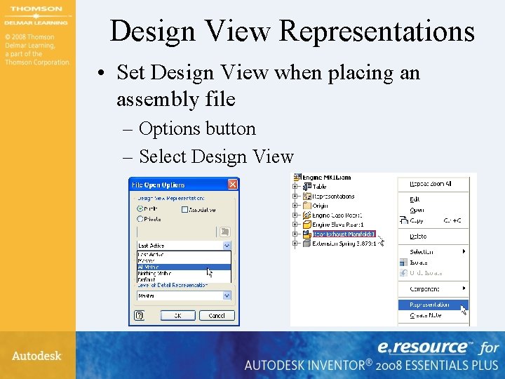 Design View Representations • Set Design View when placing an assembly file – Options