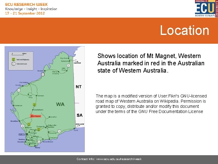 Location Shows location of Mt Magnet, Western Australia marked in red in the Australian