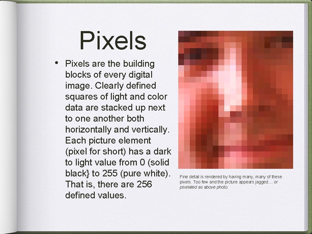 Pixels • Pixels are the building blocks of every digital image. Clearly defined squares
