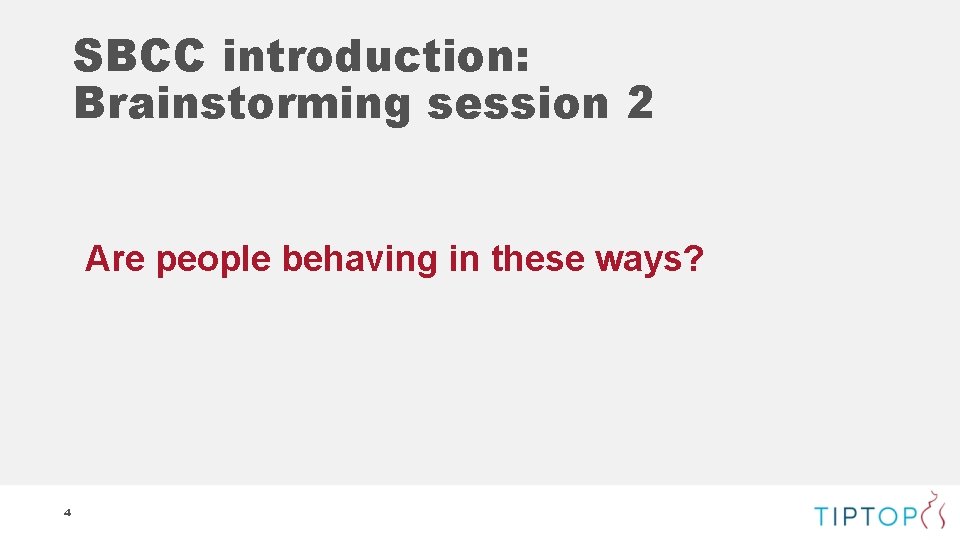 SBCC introduction: Brainstorming session 2 Are people behaving in these ways? 4 