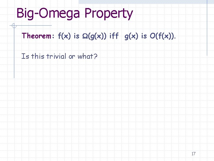Big-Omega Property Theorem: f(x) is (g(x)) iff g(x) is O(f(x)). Is this trivial or