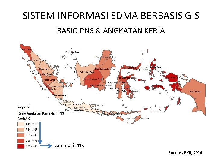 SISTEM INFORMASI SDMA BERBASIS GIS RASIO PNS & ANGKATAN KERJA Dominasi PNS Sumber: BKN,