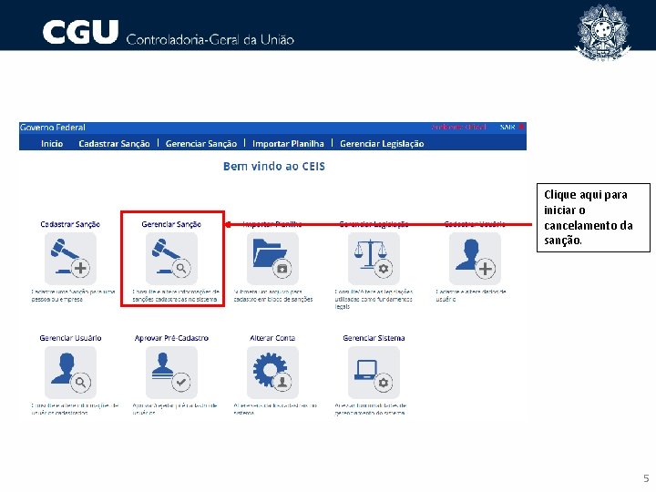 Clique aqui para iniciar o cancelamento da sanção. 5 