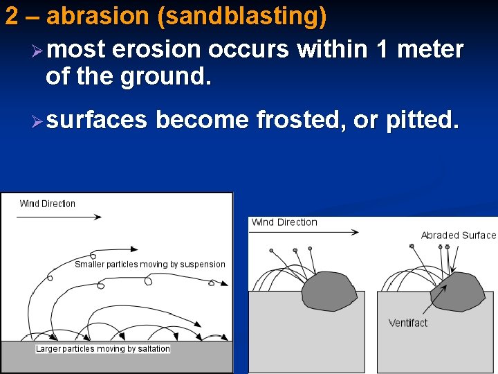 2 – abrasion (sandblasting) Ø most erosion occurs within 1 meter of the ground.