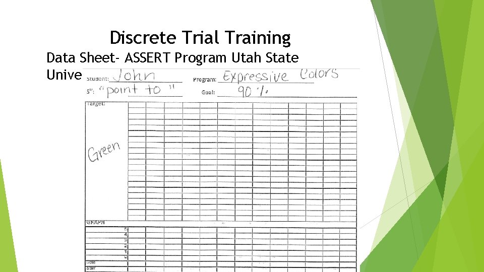 Discrete Trial Training Data Sheet- ASSERT Program Utah State University 