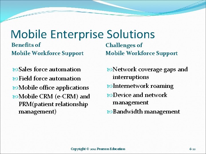 Mobile Enterprise Solutions Benefits of Mobile Workforce Support Challenges of Mobile Workforce Support Sales