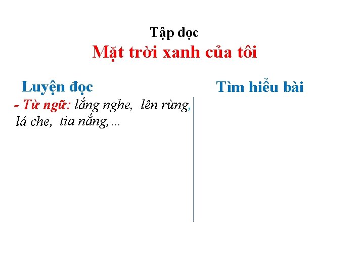 Tập đọc Mặt trời xanh của tôi Luyện đọc - Từ ngữ: lắng nghe,