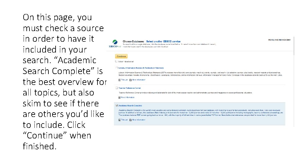 On this page, you must check a source in order to have it included