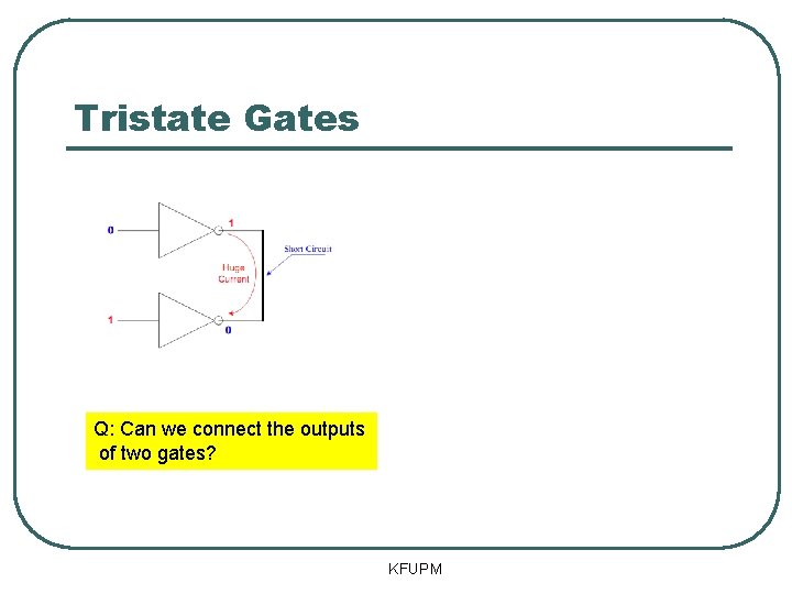 Tristate Gates Q: Can we connect the outputs of two gates? KFUPM 