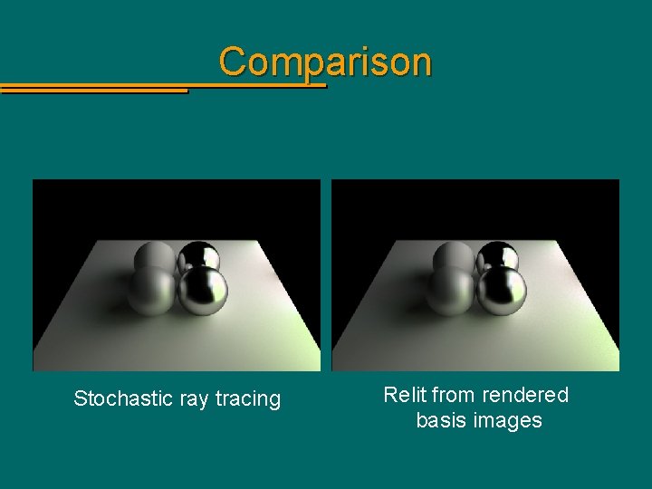 Comparison Stochastic ray tracing Relit from rendered basis images 