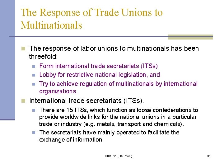 The Response of Trade Unions to Multinationals n The response of labor unions to