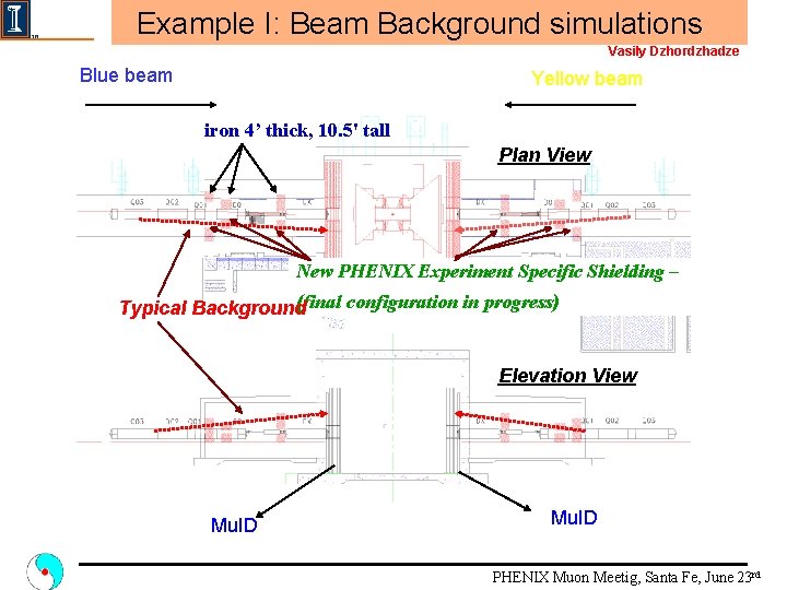 Example I: Beam Background simulations Vasily Dzhordzhadze Blue beam Yellow beam iron 4’ thick,