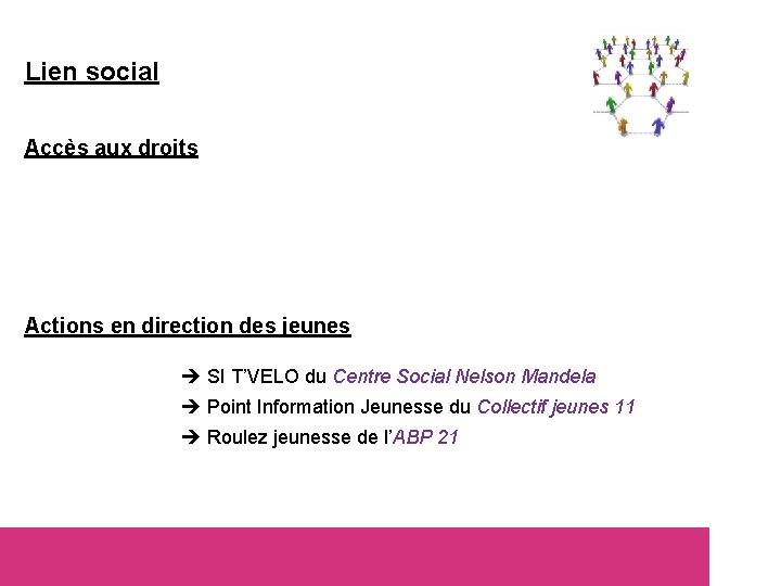 Lien social Accès aux droits Actions en direction des jeunes SI T’VELO du Centre