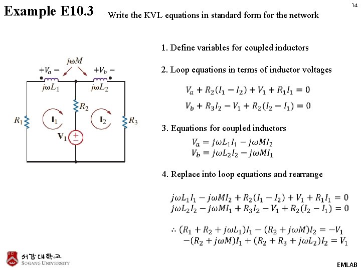 Example E 10. 3 14 Write the KVL equations in standard form for the