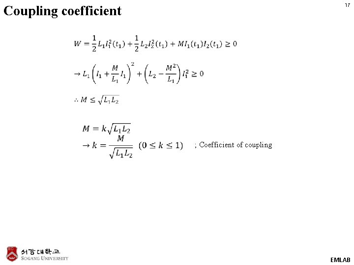17 Coupling coefficient ; Coefficient of coupling EMLAB 