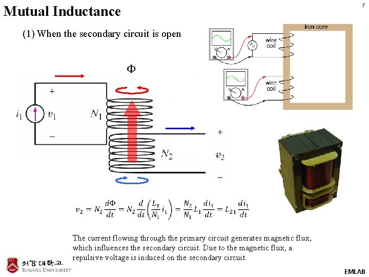7 Mutual Inductance (1) When the secondary circuit is open The current flowing through