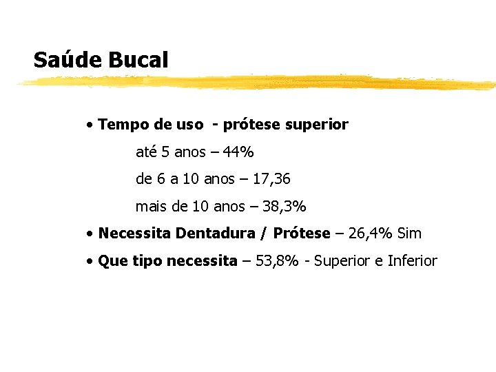 Saúde Bucal • Tempo de uso - prótese superior até 5 anos – 44%