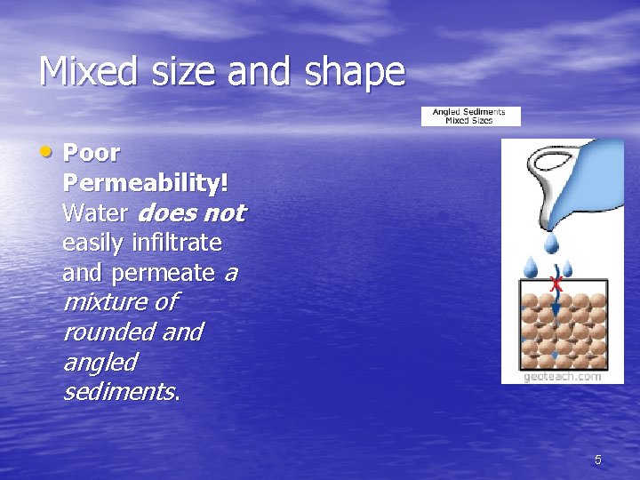 Mixed size and shape • Poor Permeability! Water does not easily infiltrate and permeate
