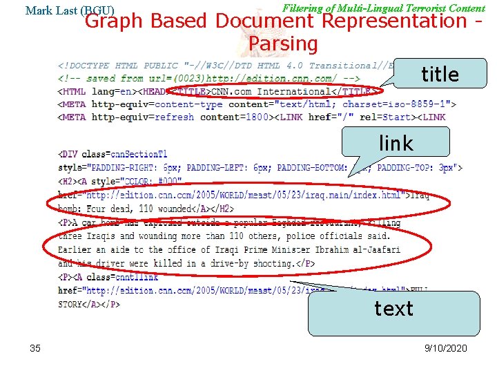 Mark Last (BGU) Filtering of Multi-Lingual Terrorist Content Graph Based Document Representation Parsing title