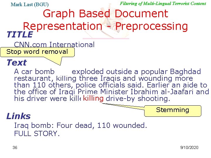 Mark Last (BGU) Filtering of Multi-Lingual Terrorist Content Graph Based Document Representation - Preprocessing