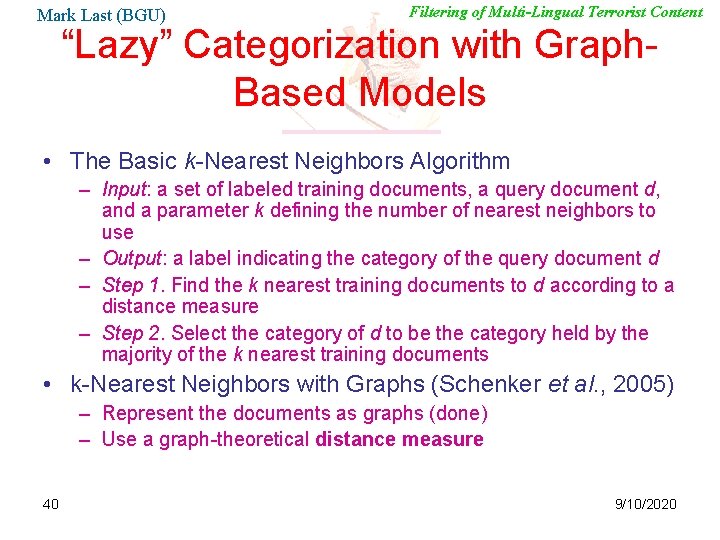 Mark Last (BGU) Filtering of Multi-Lingual Terrorist Content “Lazy” Categorization with Graph. Based Models