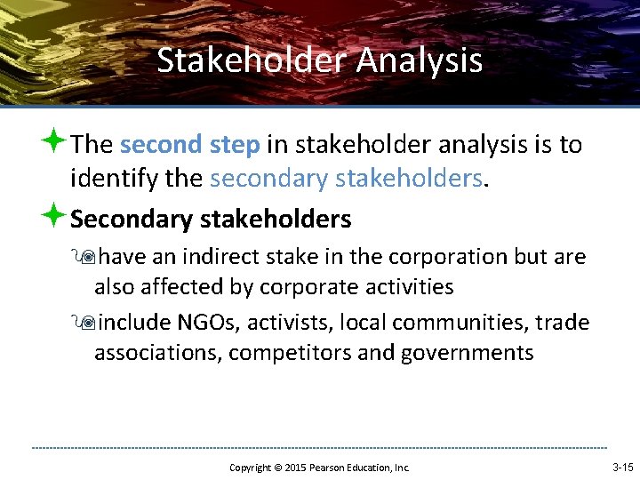 Stakeholder Analysis ªThe second step in stakeholder analysis is to identify the secondary stakeholders.