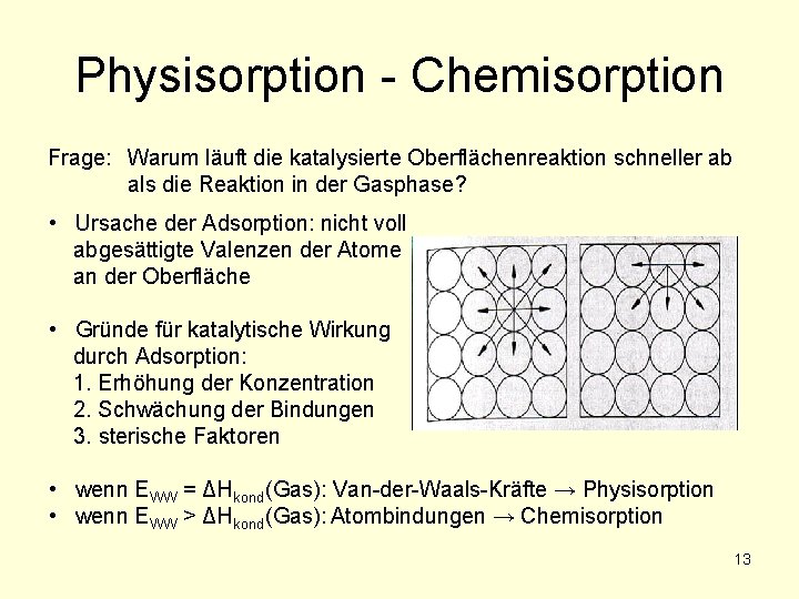 Physisorption - Chemisorption Frage: Warum läuft die katalysierte Oberflächenreaktion schneller ab als die Reaktion