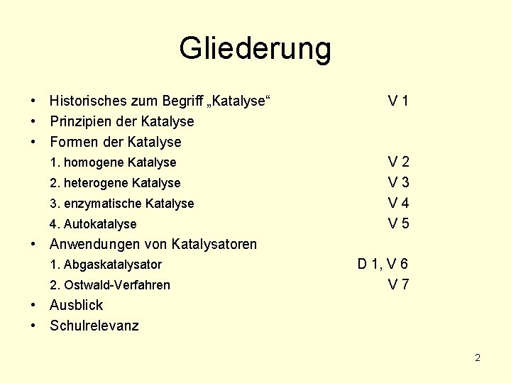 Gliederung • Historisches zum Begriff „Katalyse“ • Prinzipien der Katalyse • Formen der Katalyse