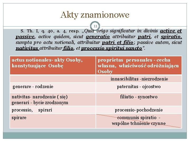 Akty znamionowe 11 S. Th. I, q. 40, a. 4, resp. „Quia origo significatur