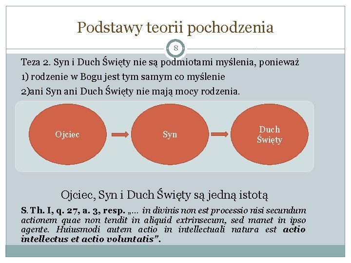 Podstawy teorii pochodzenia 8 Teza 2. Syn i Duch Święty nie są podmiotami myślenia,