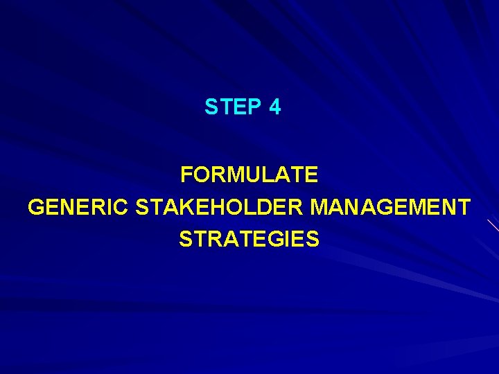 STEP 4 FORMULATE GENERIC STAKEHOLDER MANAGEMENT STRATEGIES 