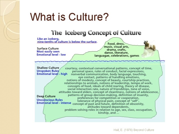 What is Culture? Hall, E. (1976) Beyond Culture 