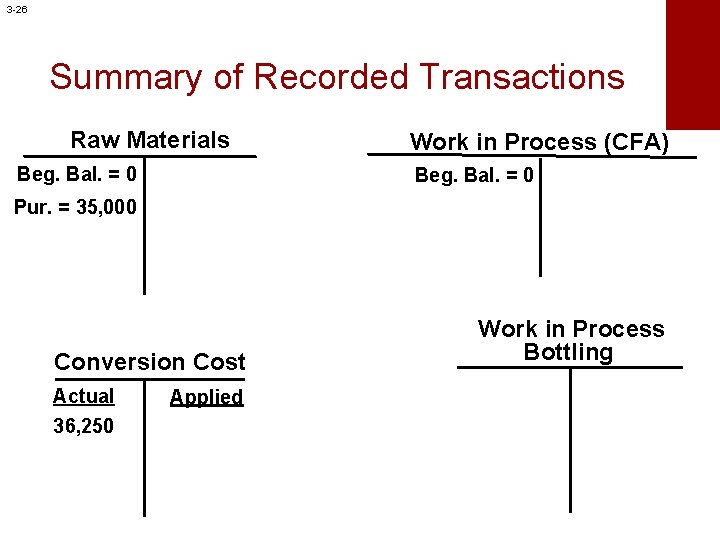 3 -26 Summary of Recorded Transactions Raw Materials Beg. Bal. = 0 Work in